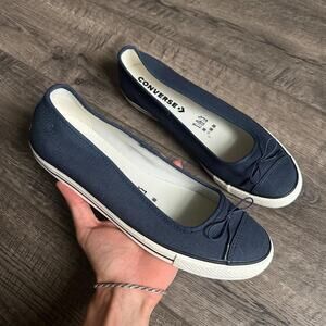 Navy Cotton Ribbon Bow Slip On Converse Ballet Flat Dainty Slip On Sneaker